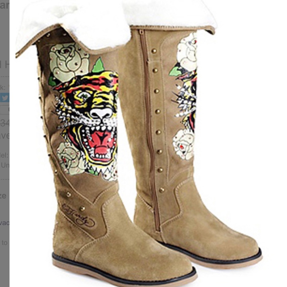 Ed Hardy “Tiger & Flower” Tall Boots